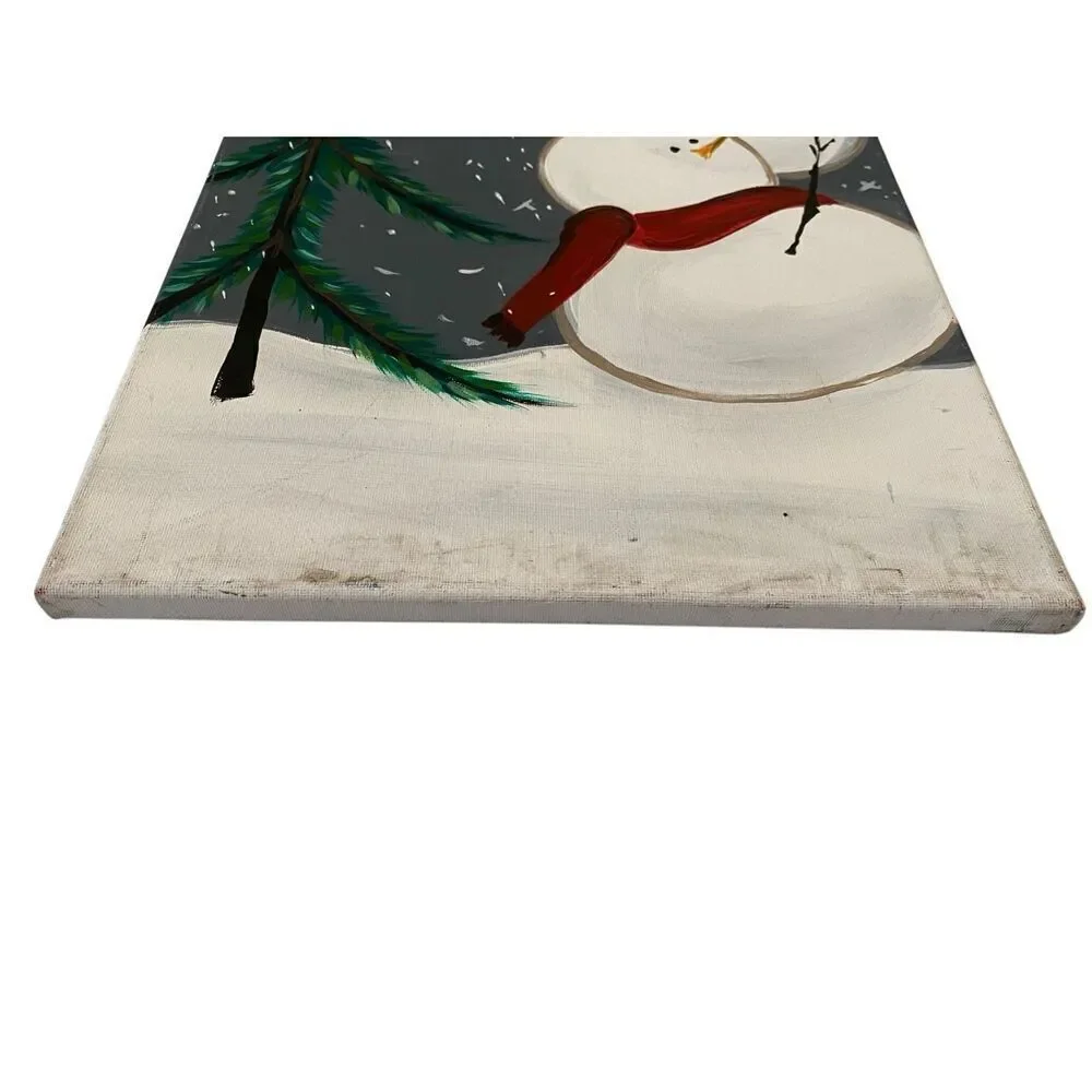 Lot of 2 Handpainted Snowman Christmas Canvas Paintings Xmas Decor Home Decorati
